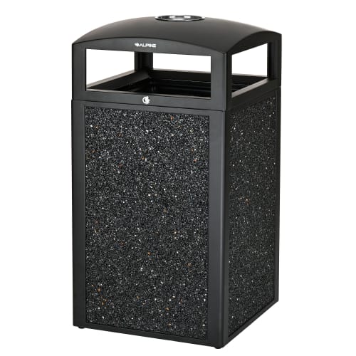 Alpine Industries 40 Gallon All-Weather Trash Can With Grey Stone Panels and Ashtray